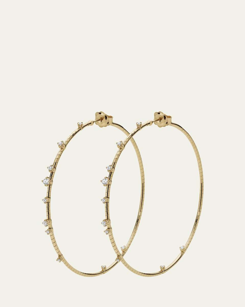 18K Yellow Gold Prong-Set Diamond Hoop Earrings